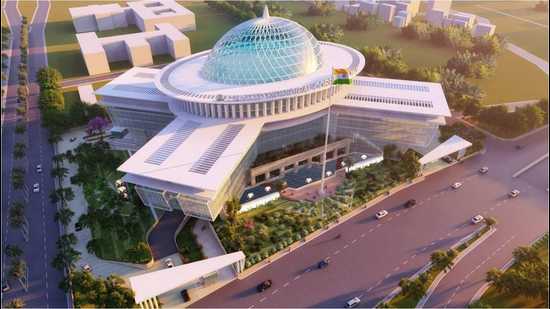 An illustration of the proposed swanky Panvel City Municipal Corporation headquarters; proposal for construction gets general body nod (HT PHOTO)