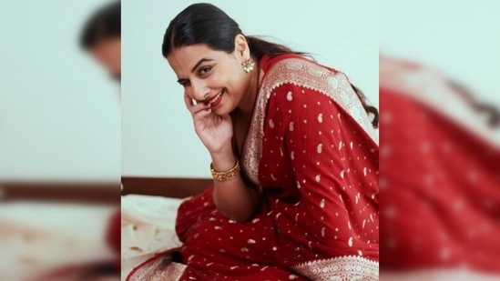 Vidya Balan picked this stunning saree from the shelves of designer Gaurang Shah's label GAURANG.(Instagram/@balanvidya)