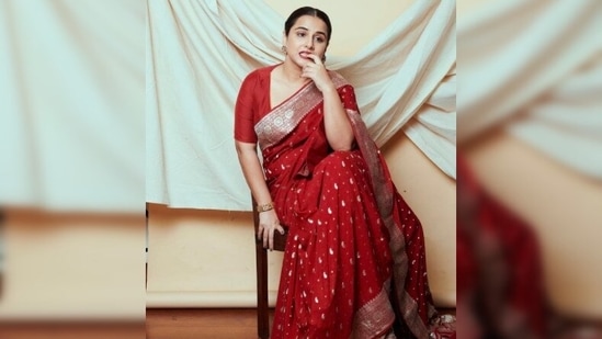 Sharing the pictures on Instagram, Vidya Balan captioned it, "Friday ❤️ Kya laal hai, oops haal hai."(Instagram/@balanvidya)