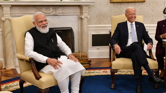 PM Modi and US President Joe Biden share a fun moment as they talk about the Bidens in India.&nbsp;