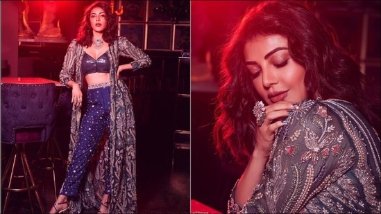 Kajal Aggarwal aces cocktail night fashion in sequin bralette top, zardozi shrug(Instagram/fablookmagazine/kajalaggarwalofficial)