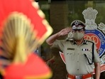 Delhi Police Commissioner Rakesh Asthana receives a guard of honor at Delhi Police headquarters.(ANI Photo) Delhi Police Commissioner Rakesh Asthana receives a guard of honor at Delhi Police headquarters.(ANI Photo)