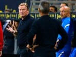 FC Barcelona coach Ronald Koeman reacts after he is shown a red card by referee Carlos del Cerro Grande(REUTERS)