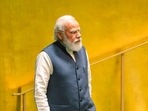Prime Minister Narendra Modi arrives to address the 76th Session of the UN general assembly in New York.(AP) Prime Minister Narendra Modi arrives to address the 76th Session of the UN general assembly in New York.(AP)