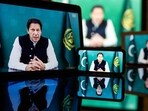 Imran Khan, Pakistan's prime minister, speaks in a prerecorded video during the United Nations General Assembly via live stream in New York, on Friday, September 24, 2021. (Michael Nagle / Bloomberg)