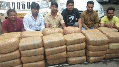 The six suspects were caught with 250kg of marijuana. The market price of the seized marijuana is around ₹1.25 crore, said police (Sourced) The six suspects were caught with 250kg of marijuana. The market price of the seized marijuana is around ₹1.25 crore, said police (Sourced)