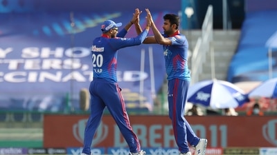 Ravichandran Ashwin of Delhi Capitals celebrates the wicket of David Miller of Rajasthan Royals during match 36 of the Indian Premier League between the Delhi Capitals and the Rajasthan Royals, at the Sheikh Zayed Stadium, Abu Dhabi in the United Arab Emirates, Saturday, Sept. 25, 2021.&nbsp; (PTI)