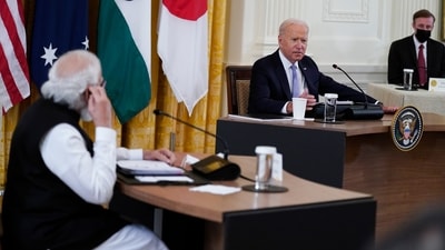 PM Modi praised Biden for his efforts in combating the Covid-19 pandemic, climate change and promoting Quad. (AP) PM Modi praised Biden for his efforts in combating the Covid-19 pandemic, climate change and promoting Quad. (AP)