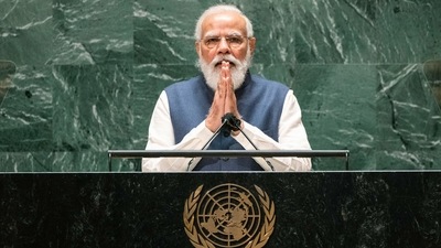 Prime Minister Narendra Modi addresses the 76th session of the United Nations General Assembly (UNGA) in New York. (AFP Photo) Prime Minister Narendra Modi addresses the 76th session of the United Nations General Assembly (UNGA) in New York. (AFP Photo)