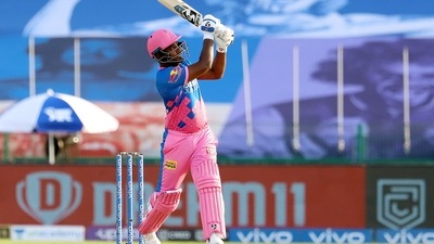 Sanju Samson of Rajasthan Royals plays a shot during the Vivo IPL match between the Delhi Capitals and the Rajasthan Royals, at the Sharjah Cricket Stadium, at the Sheikh Zayed Stadium in Abu Dhabi on Saturday. (ANI) Sanju Samson of Rajasthan Royals plays a shot during the Vivo IPL match between the Delhi Capitals and the Rajasthan Royals, at the Sharjah Cricket Stadium, at the Sheikh Zayed Stadium in Abu Dhabi on Saturday. (ANI)