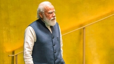 Prime Minister Narendra Modi arrives to address the 76th Session of the UN general assembly in New York. (AP) Prime Minister Narendra Modi arrives to address the 76th Session of the UN general assembly in New York. (AP)