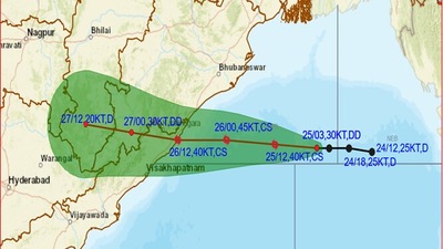 The predicted path of Cyclone Gulab as presented by India Meteorological Department. (Courtesy: mausam.imd.gov.in) The predicted path of Cyclone Gulab as presented by India Meteorological Department. (Courtesy: mausam.imd.gov.in)