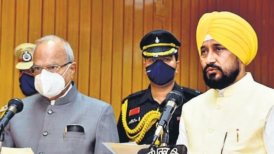 File photo of Charanjit Singh Channi taking oath as Punjab chief minister. (ANI)