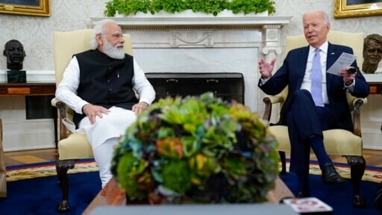 PM Modi was accorded a warm welcome on his arrival at the White House for the bilateral meeting.(AP)