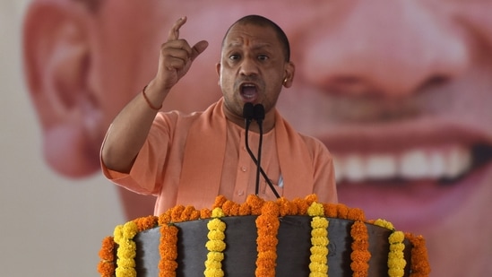 Uttar Pradesh chief minister Yogi Adityanath addresses the gathering at in Greater Noida.(Sunil Ghosh/HT File Photo)