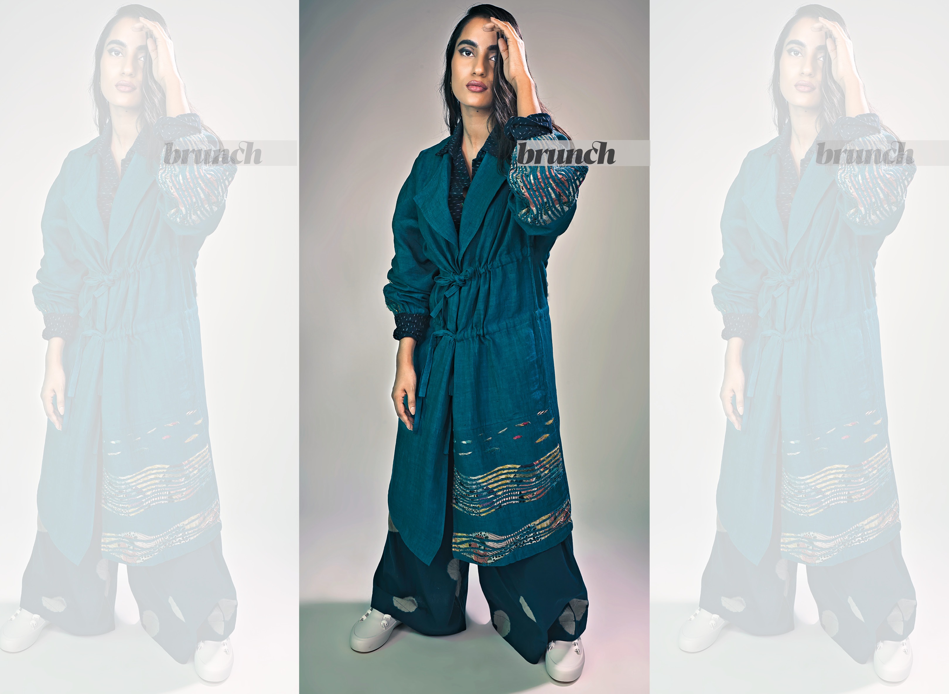 Cinch in the waist of the jacket with a belt or a tie-up in this look; Art direction: Amit Malik; Hair and make-up: Pooja Gosain; Model: Swapnil Jolie (Blunt Creative Management), Ansh Duggal; Coat and co-ords, Yavi; shoes, Melissa (Tushar Bhardwaj) Cinch in the waist of the jacket with a belt or a tie-up in this look; Art direction: Amit Malik; Hair and make-up: Pooja Gosain; Model: Swapnil Jolie (Blunt Creative Management), Ansh Duggal; Coat and co-ords, Yavi; shoes, Melissa (Tushar Bhardwaj)