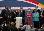 CDU leader and Chancellor candidate Armin Laschet speaks at the Christian Democratic Union (CDU) headquarters after the estimates were broadcast on television in Berlin.&nbsp;
