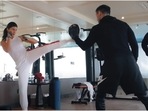 Jacqueline Fernandez does kick boxing, works out with Arjun Kapoor on Bhoot Police set: Watch(YouTube/Jacqueline Fernandez) Jacqueline Fernandez does kick boxing, works out with Arjun Kapoor on Bhoot Police set: Watch(YouTube/Jacqueline Fernandez)