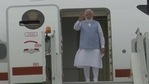 Prime Minister Narendra Modi lands at the New Delhi airport on Sunday. (Photo via ANI) Prime Minister Narendra Modi lands at the New Delhi airport on Sunday. (Photo via ANI)