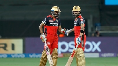 Virat Kohli and KS Bharat (32) not only steadied RCB's ship but also pushed MI to the backfoot with their quickfire 68-run stand for the second wicket. (BCCI/IPL) Virat Kohli and KS Bharat (32) not only steadied RCB's ship but also pushed MI to the backfoot with their quickfire 68-run stand for the second wicket. (BCCI/IPL)