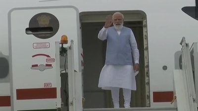 Prime Minister Narendra Modi lands at the New Delhi airport on Sunday. (Photo via ANI) Prime Minister Narendra Modi lands at the New Delhi airport on Sunday. (Photo via ANI)