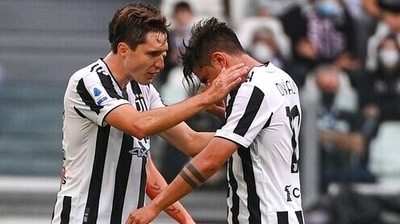 Juventus' Paulo Dybala, right, is consoled by teammate Federico Chiesa as he leaves the pitch after suffering an injury during the Italian Serie A soccer match between Juventus and Sampdoria, in Turin, Italy, Sunday, Sept. 26, 2021. (Marco Alpozzi/LaPresse via AP) (AP) Juventus' Paulo Dybala, right, is consoled by teammate Federico Chiesa as he leaves the pitch after suffering an injury during the Italian Serie A soccer match between Juventus and Sampdoria, in Turin, Italy, Sunday, Sept. 26, 2021. (Marco Alpozzi/LaPresse via AP) (AP)