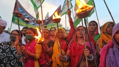 The Samyukt Kisan Morcha (SKM) has called a 10-hour Bharat Bandh on Monday, September 27, to mark a year of the three controversial farm laws that were passed by Parliament in September last year. (PTI) The Samyukt Kisan Morcha (SKM) has called a 10-hour Bharat Bandh on Monday, September 27, to mark a year of the three controversial farm laws that were passed by Parliament in September last year. (PTI)