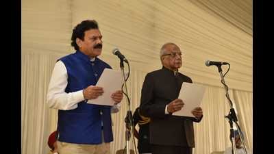 The Punjab governor administering the oath of office to Congress MLA Raj Kumar Verka as a cabinet minister in Chandigarh. The Punjab governor administering the oath of office to Congress MLA Raj Kumar Verka as a cabinet minister in Chandigarh.