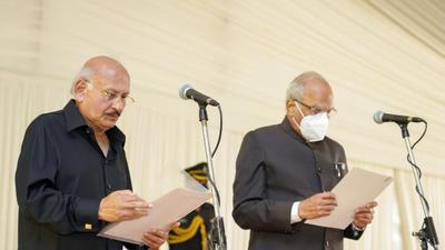 Brahm Mohindra taking oath as a minister on Sunday. Mohindra is an MLA from Patiala rural, but power from here was concentrated with the former CM’s wife (Twitter) Brahm Mohindra taking oath as a minister on Sunday. Mohindra is an MLA from Patiala rural, but power from here was concentrated with the former CM’s wife (Twitter)