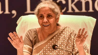 Union finance minister Nirmala Sitharaman during the press briefing after the 45th GST Council meeting in Lucknow, Uttar Pradesh, on Friday. (PTI Photo/Nand Kumar)