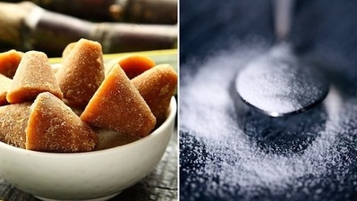 1. Jaggery instead of white sugar: If you are using white sugar in your daily cup of tea, lemonade or desserts, it is not helping you in any way. White sugar is jut empty calories while jaggery is nutrient rich, says Dr Bhavsar. (Pinterest, Unsplash) 1. Jaggery instead of white sugar: If you are using white sugar in your daily cup of tea, lemonade or desserts, it is not helping you in any way. White sugar is jut empty calories while jaggery is nutrient rich, says Dr Bhavsar. (Pinterest, Unsplash)