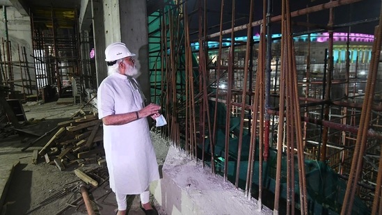  Prime Minister Narendra Modi inspects construction work of new Parliament building. (PTI)