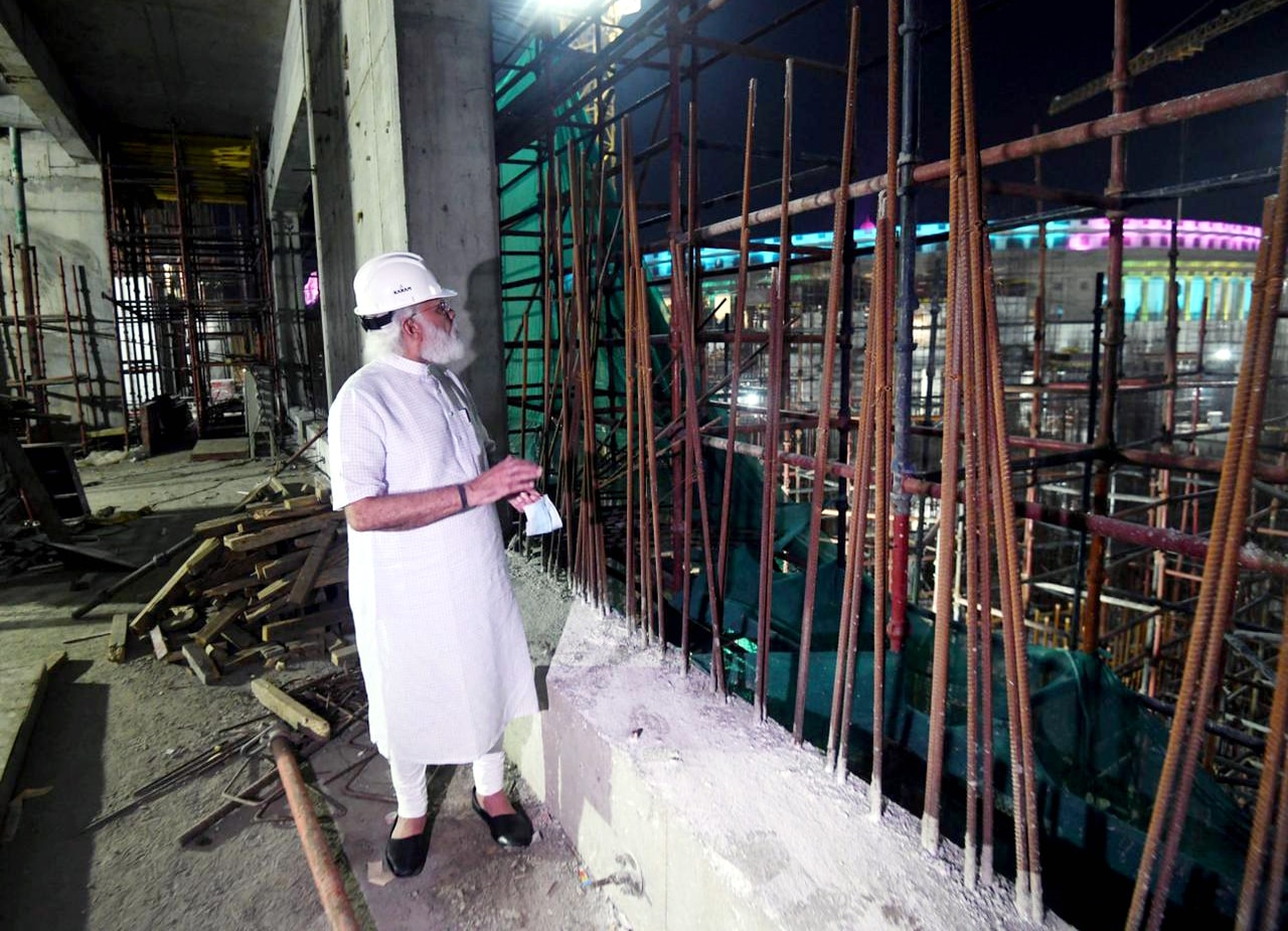 Prime Minister Narendra Modi spent almost an hour at the site and did a first-hand inspection of the construction status of the new parliament building.&nbsp;(ANI)