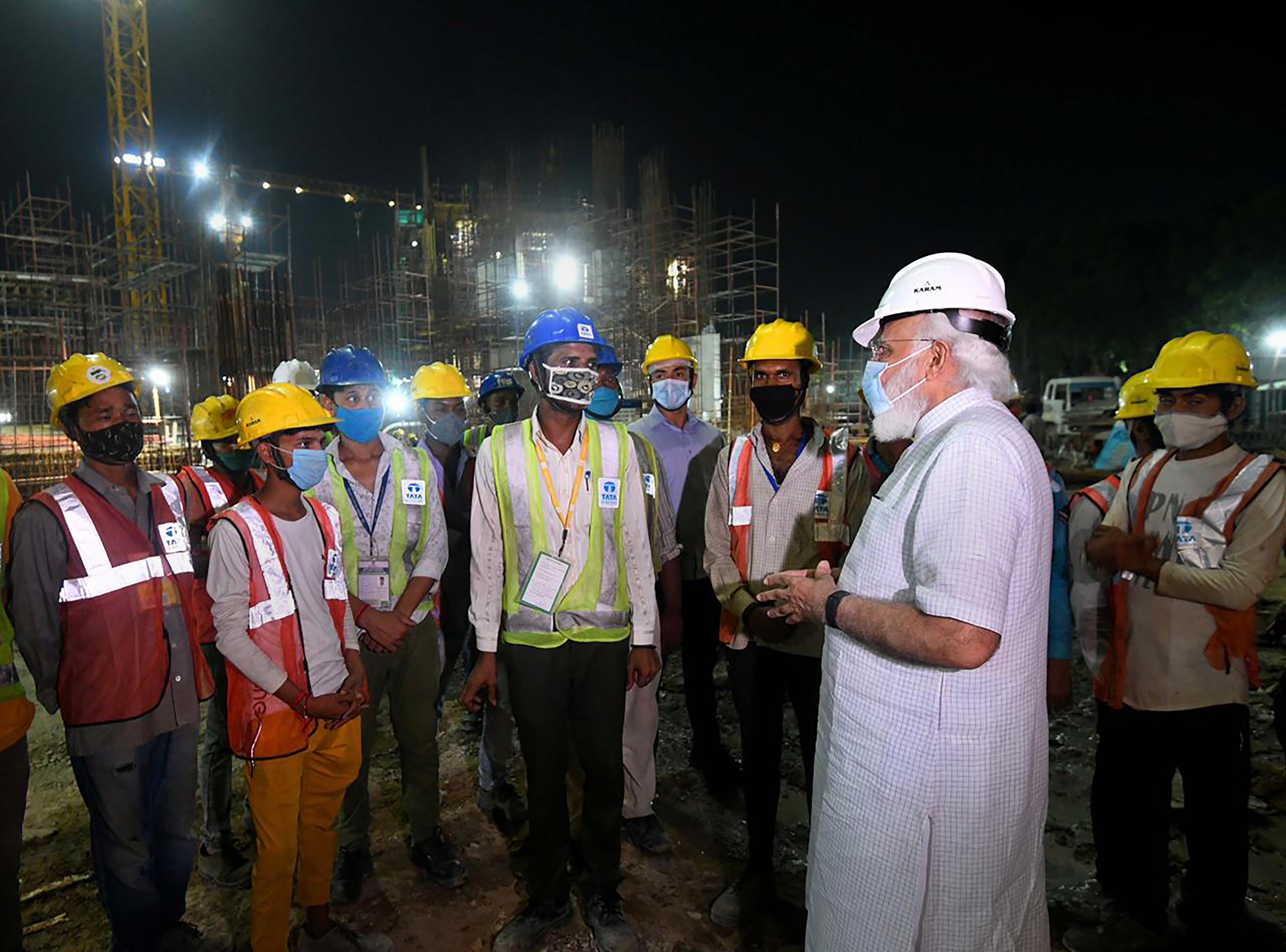 Prime Minister Narendra Modi inspects construction work of new Parliament building&nbsp;(PTI)