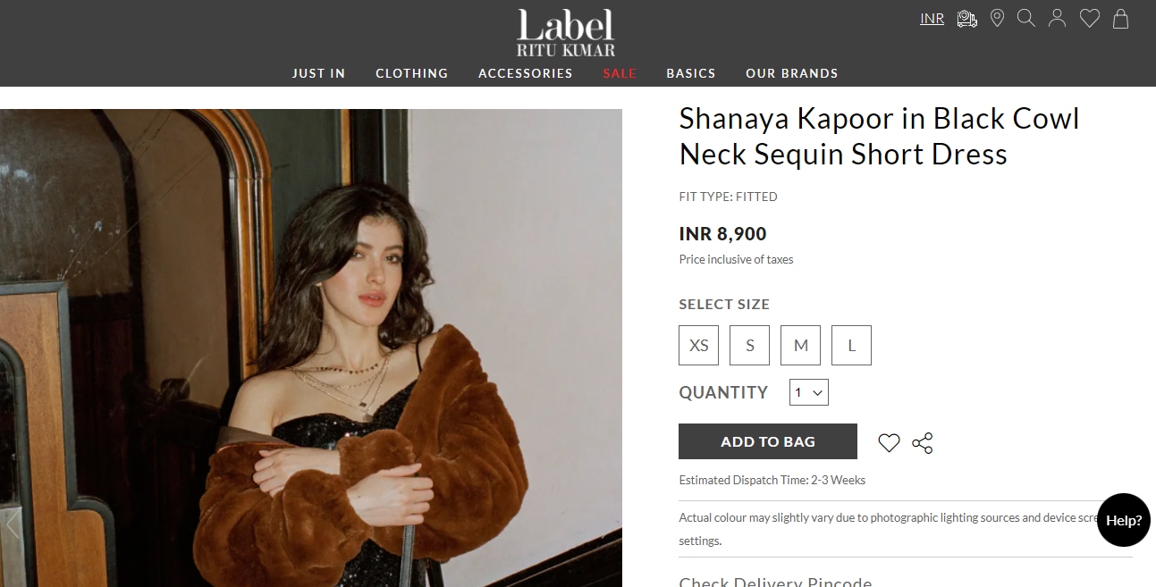 Shanaya Kapoor's bling mini dress from Label Ritu Kumar(labelritukumar.com)