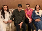 Dharmendra and his first wife Prakash Kaur with Mumtaz and her sister.