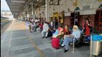 Railway passengers left stranded at Amritsar station on Monday after trains were cancelled due to blockades by protesters in response to the Bharat Bandh called by the Samyukta Kisan Union. (Sameer Sehgal/HT) Railway passengers left stranded at Amritsar station on Monday after trains were cancelled due to blockades by protesters in response to the Bharat Bandh called by the Samyukta Kisan Union. (Sameer Sehgal/HT)