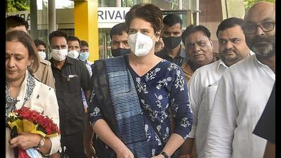 Congress general secretary Priyanka Gandhi Vadra arrives at the Chaudhary Charan Singh Airport in Lucknow, Monday. (PTI Photo) Congress general secretary Priyanka Gandhi Vadra arrives at the Chaudhary Charan Singh Airport in Lucknow, Monday. (PTI Photo)