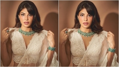 Jacqueline draped herself in a sheer white embroidered saree for the shoot. The six yards featured tiers on the pleats adorned with intricate floral and bead embroidery. Lace borders and scalloped details on the pallu added to the ensemble's dreamy vibe. (Instagram/@chandiniw)
