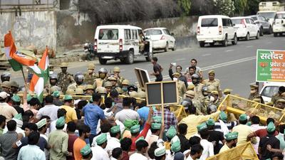 The farmers have been protesting over the issue since September 1, said officials on Monday. (Sunil Ghosh /HT) The farmers have been protesting over the issue since September 1, said officials on Monday. (Sunil Ghosh /HT)
