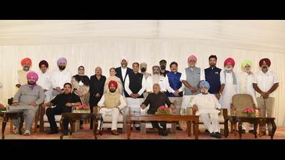 Members of the new Punjab council of ministers along with chief minister Charanjit Singh Channi and others a day before the cabinet meeting was held on Monday. Members of the new Punjab council of ministers along with chief minister Charanjit Singh Channi and others a day before the cabinet meeting was held on Monday.