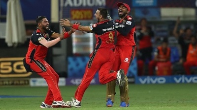 RCB's Harshal Patel celebrates his hat-trick.&nbsp; (IPL/Twitter)