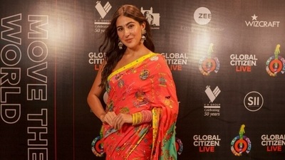 Sara Ali Khan turned up in a saree for the event. Sara Ali Khan turned up in a saree for the event.