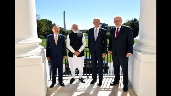 Prime Minister Narendra Modi, Australian Prime Minister Scott Morrison, US President Joe Biden, and Japanese Prime Minister Yoshihide Suga in Washington DC, 2021 (ANI)