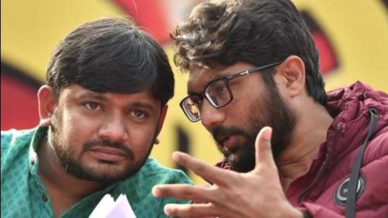 Gujarat MLA and Dalit leader Jignesh Mevani and Kanhaiya Kumar (Arijit Sen/HT Photo/Representative use)