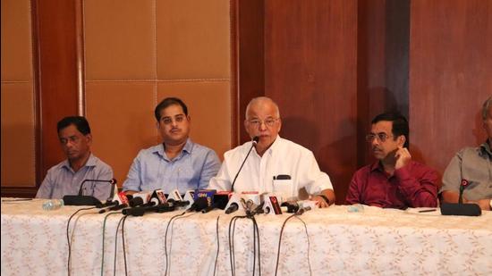 Former Goa chief minister Luizinho Faleiro addresses the media on Monday. (Twitter/@luizinhofaleiro)