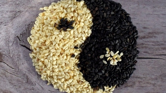 1. Sesame seeds (black til): Sesame seeds are loaded with iron, copper, zinc, selenium and vitamin B6, E and folate. Take about 1 tablespoon of black sesame seeds, dry roast, blend with a teaspoon of honey and ghee and roll into a ball. Have this nutritious ladoo regularly to boost your iron levels, advises Dr Bhavsar.(Pixabay)