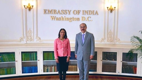 File Photo: Sumona Guha with foreign secretary Harsh Shringla. File Photo: Sumona Guha with foreign secretary Harsh Shringla.