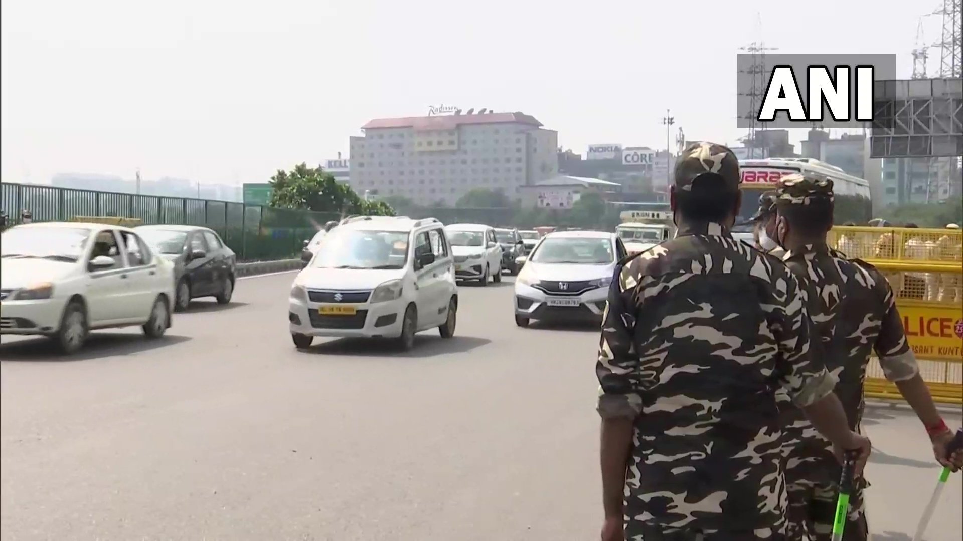 Delhi Police barricade roads as a precautionary measure amid farmers' protest. (ANI) Delhi Police barricade roads as a precautionary measure amid farmers' protest. (ANI)