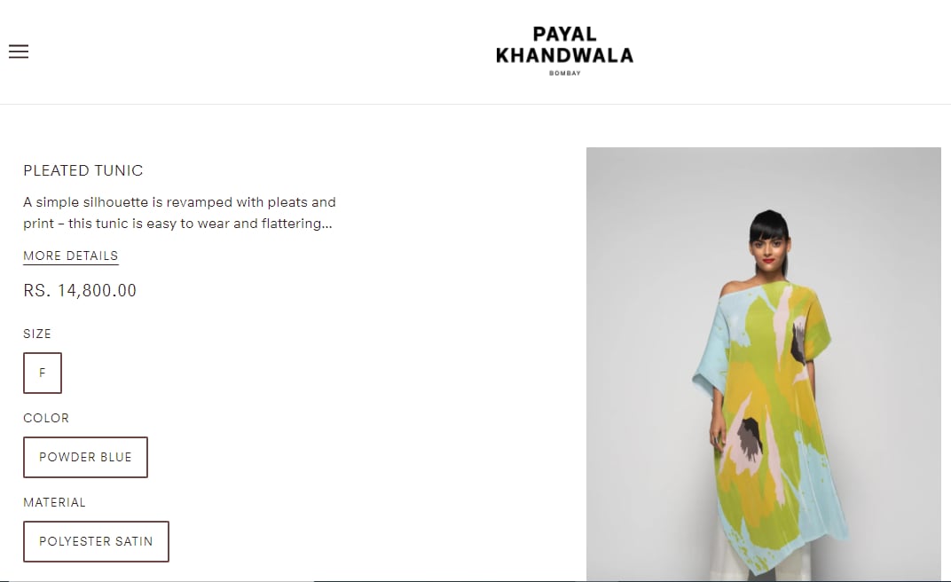 Dia Mirza's pleated tunic from Payal Khandwala(payalkhandwala.shop)